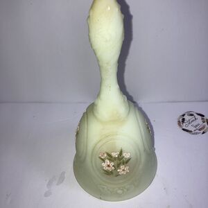 Fenton Hand Painted Custard Glass Medallion Bell Signed